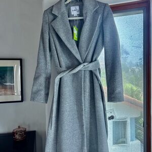 Sam Edelman soft grey wool blend Belted Long Coat size 4 NWT